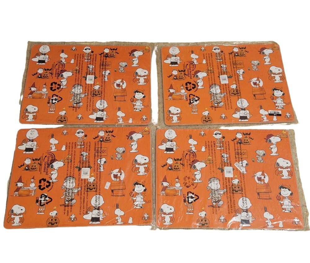 Pottery Barn Peanuts Halloween Snoopy Cork Placemats (Set 4) New Orange Retired